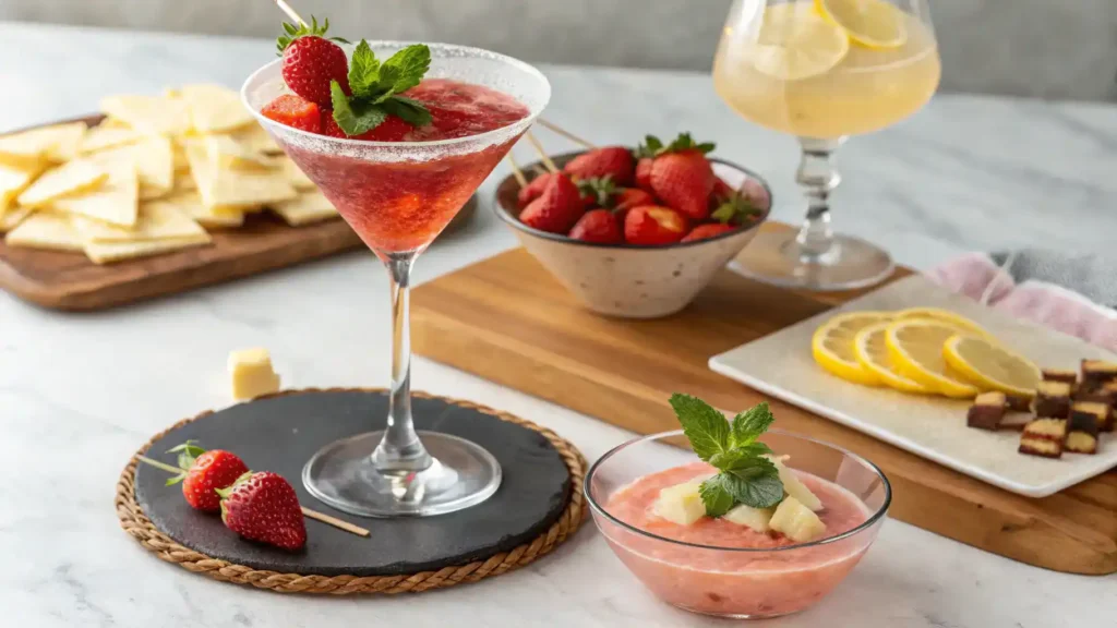 Serving suggestions for Strawberry Hennessy mocktail.