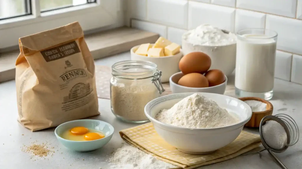 Ingredients for mini pancakes displayed on a kitchen counter.