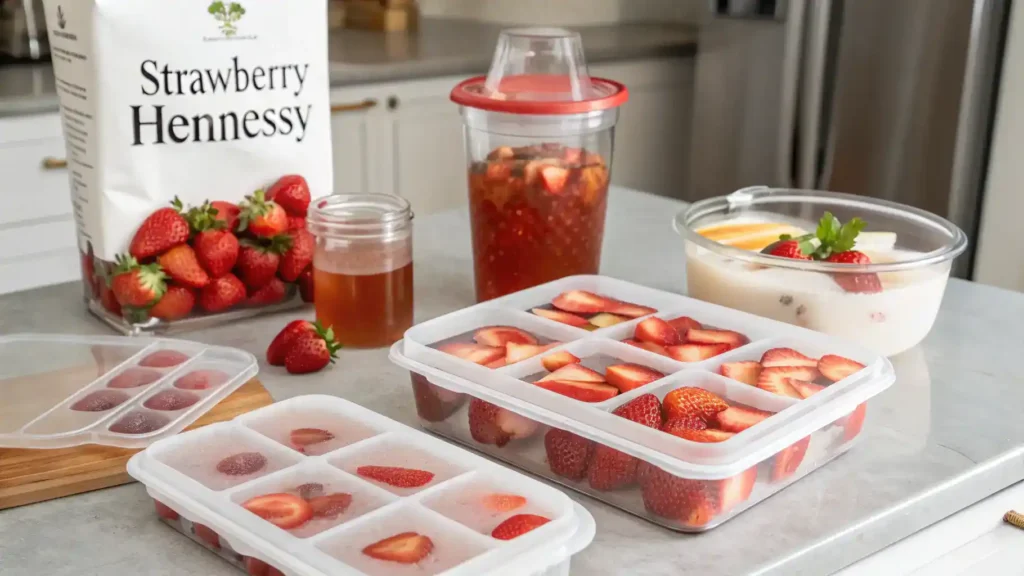 Storage tips for Strawberry Hennessy mocktail.
