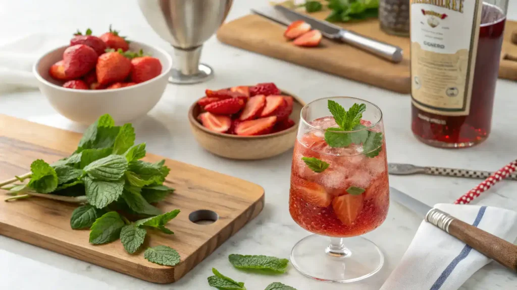 Pro tips for making a Strawberry Hennessy mocktail.