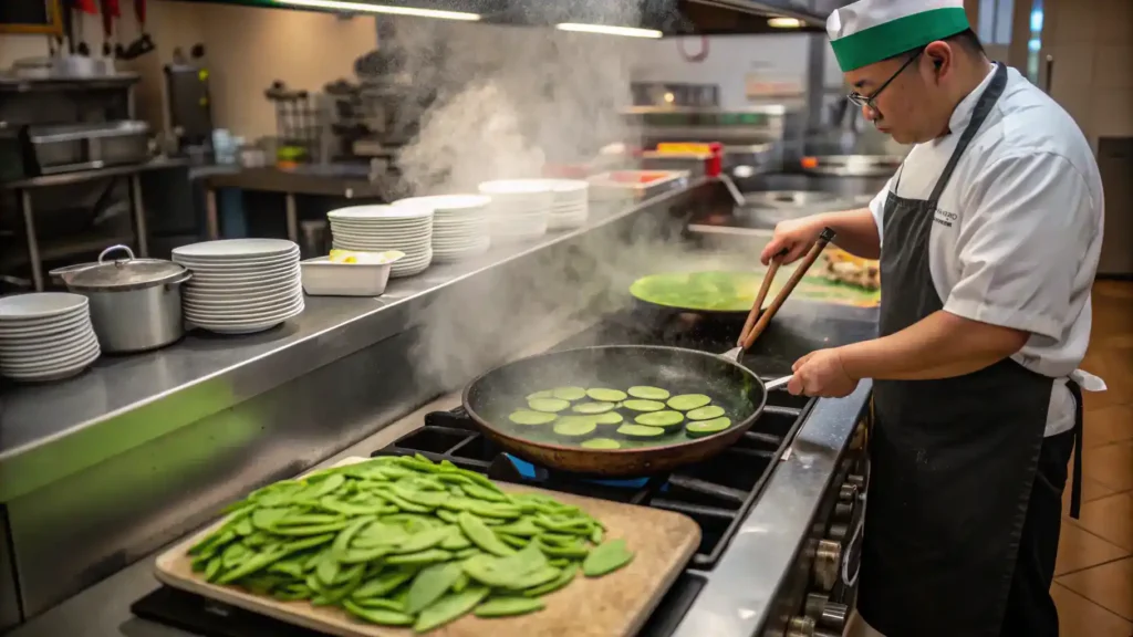 Chef preparing el nopal in a kitchen.