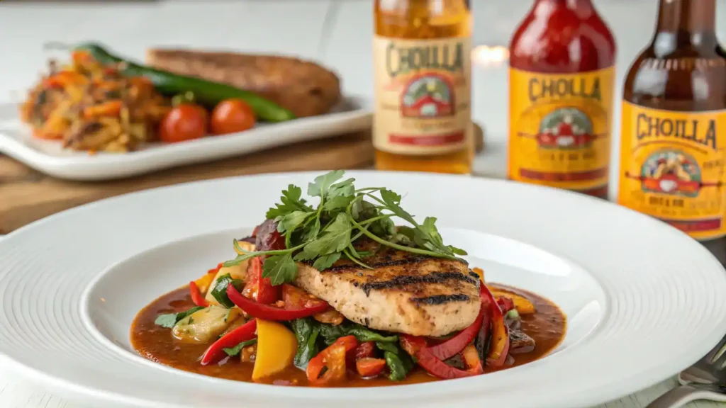 A delicious dish topped with Cholula Hot Sauce, ready to serve.