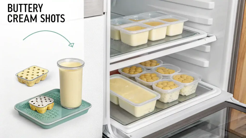 Proper storage methods for leftover Buttery Nipple Shots, including airtight containers and freezing techniques.