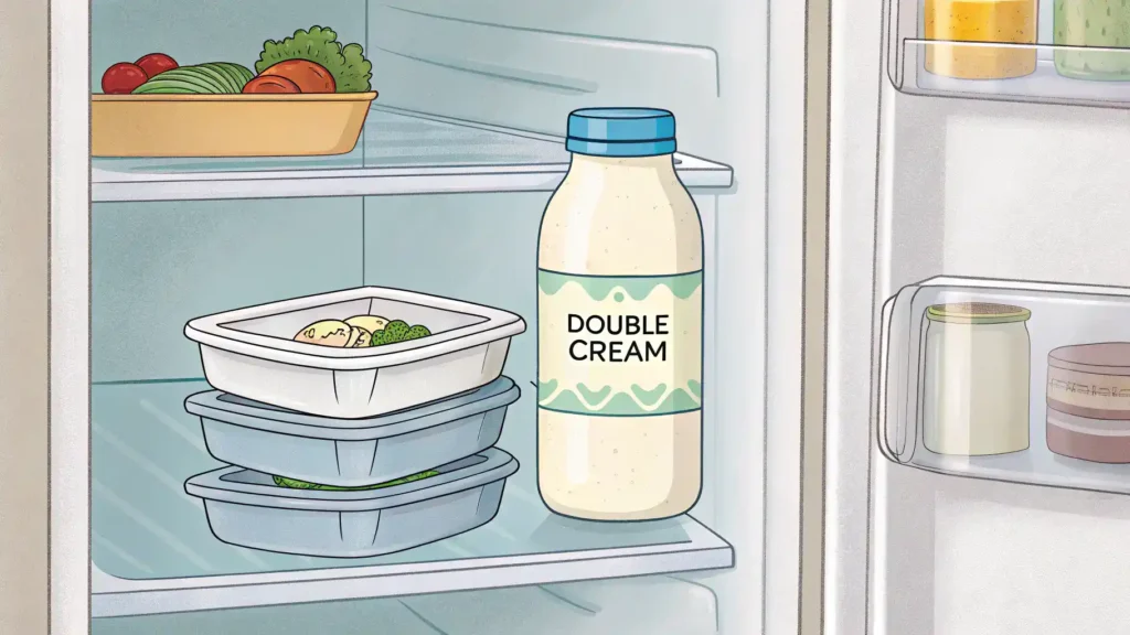 Proper storage methods for double cream leftovers.