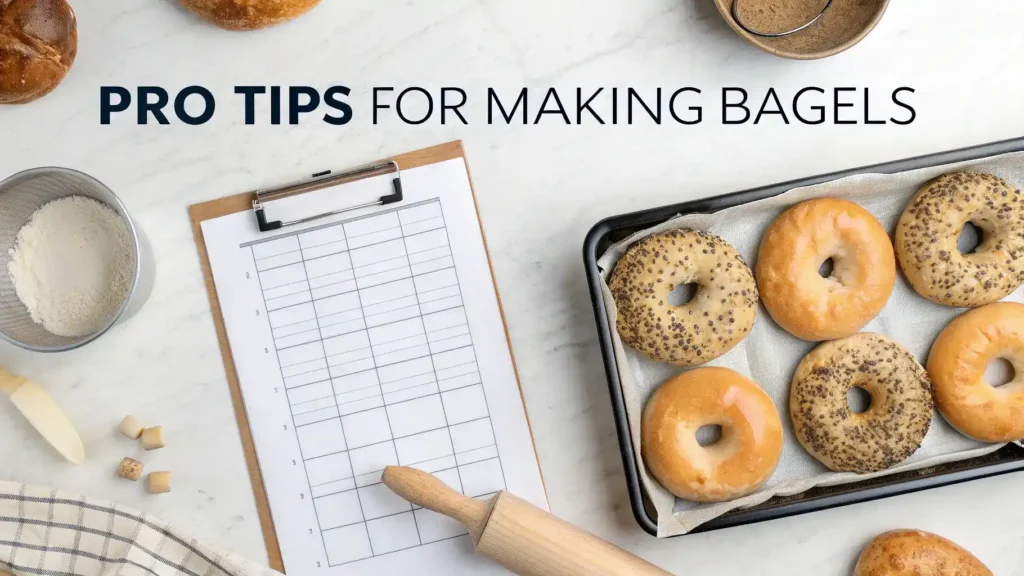 Pro tips for making the best bagels displayed with bagels.