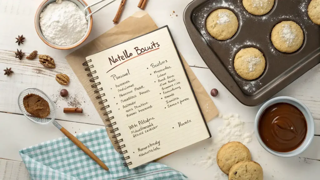 Pro tips for making Nutella biscuits displayed with ingredients.
