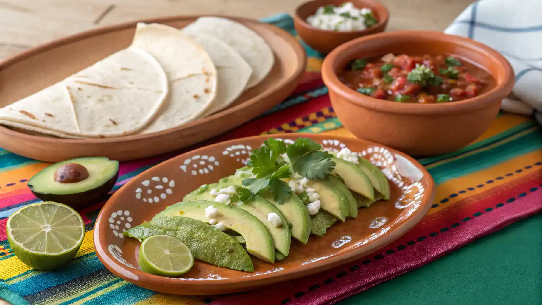 Plated el nopal dish with tortillas and avocado.