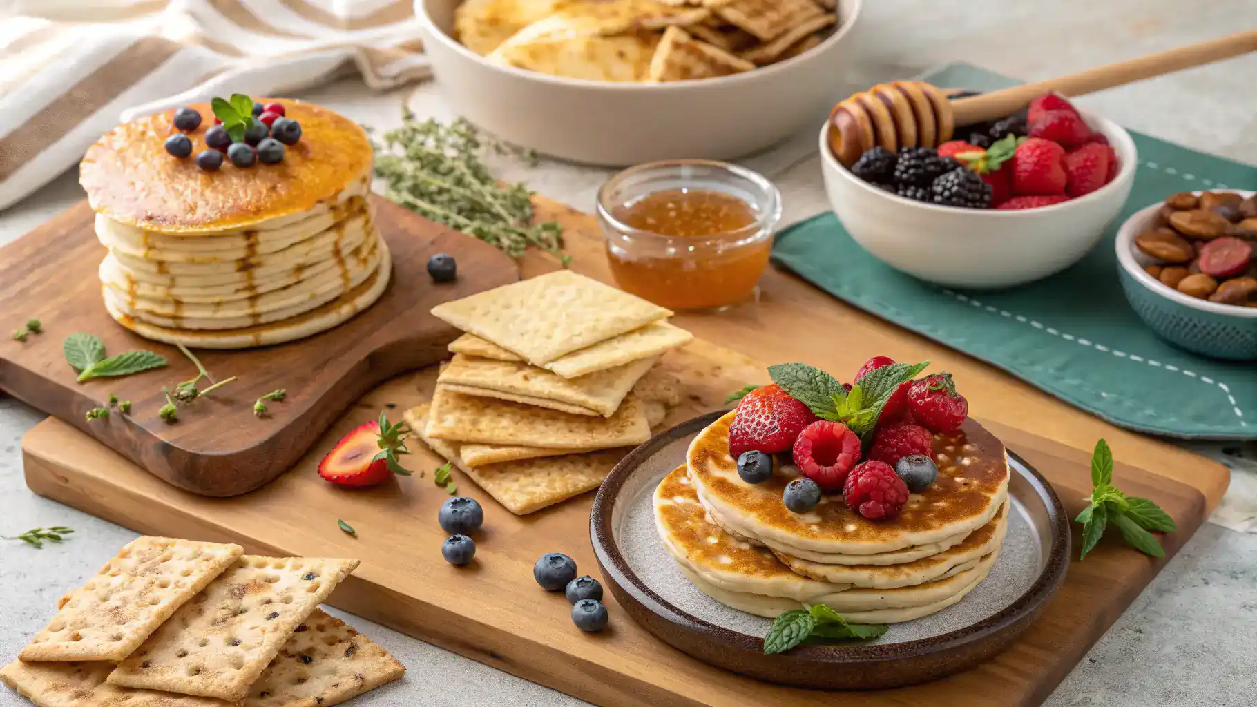 A variety of dishes made with sourdough discard, beautifully plated and ready to serve.