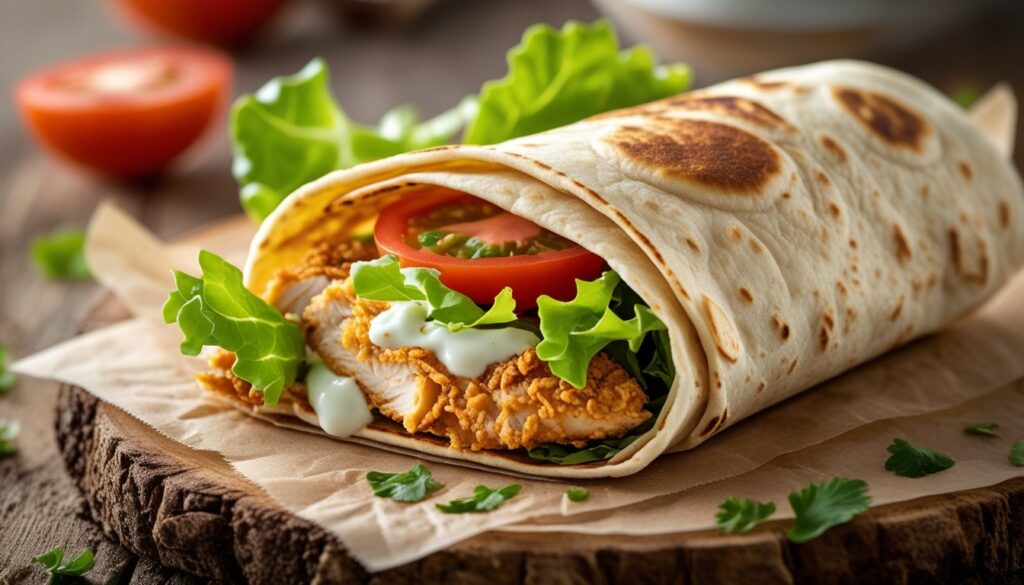 Delicious crispy chicken wrap ready to be served.