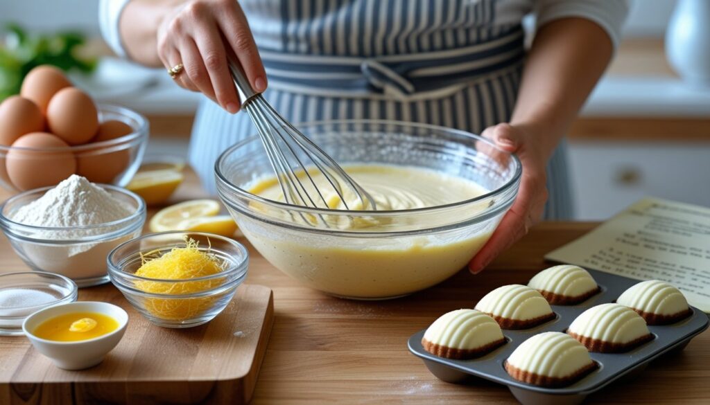 Ingredients and steps for making магдаленас laid out on a kitchen counter.