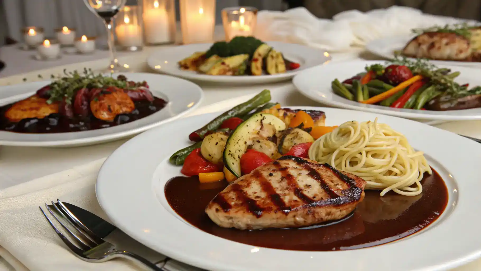 A variety of dishes served with Bordelaise sauce.