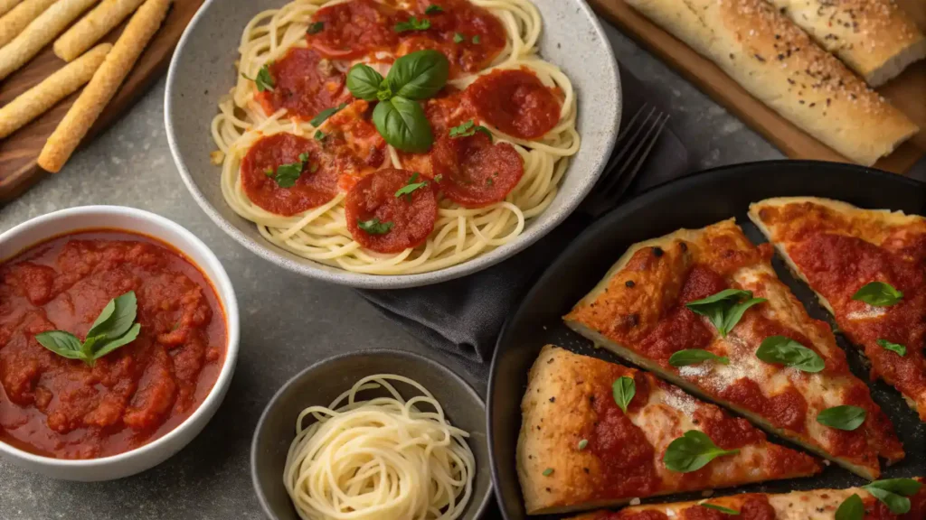 Different serving suggestions for marinara sauce.