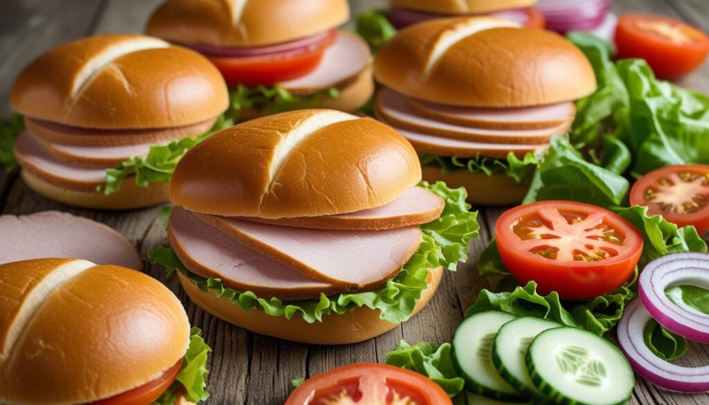 Ingredients for a grinder sandwich laid out on a wooden cutting board.