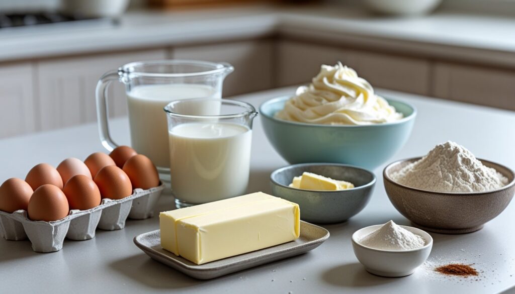 Ingredients for a smash cake displayed on a kitchen counter.