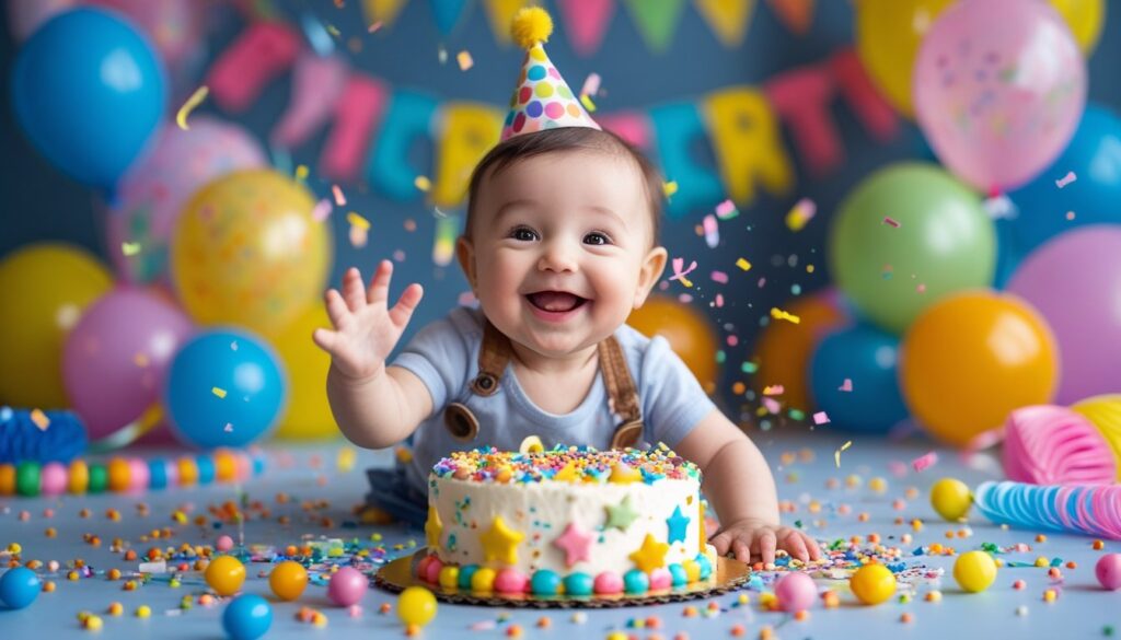 A colorful smash cake ready for a baby to enjoy.