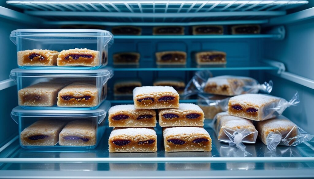 Storage and freezing methods for fig bars.