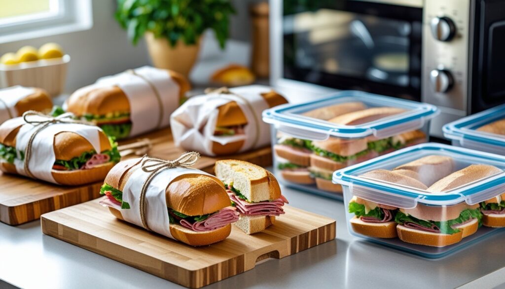 Storage tips for leftover grinder sandwiches, including wrapping and containers.