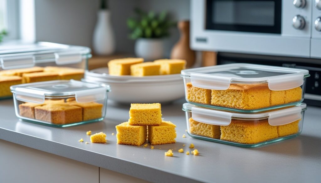 Storage and reheating methods for hot water cornbread.