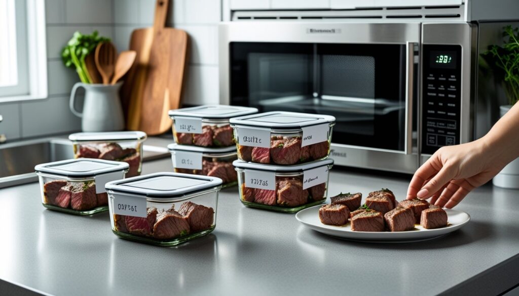 Storage and reheating tips for leftover Steak Bites.