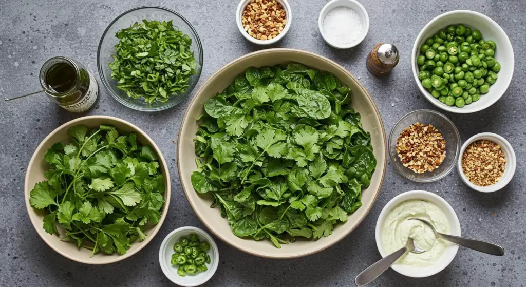 Pro tips for making a green goddess salad displayed on a kitchen counter.