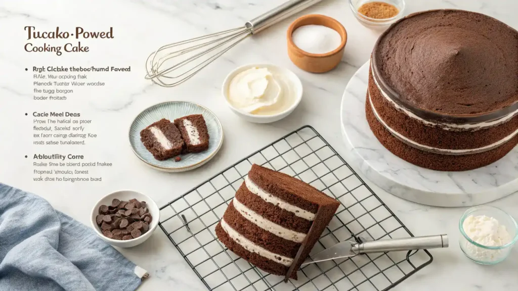 Pro tips for making a tuxedo cake, including using high-quality cocoa powder and cooling cakes before frosting.