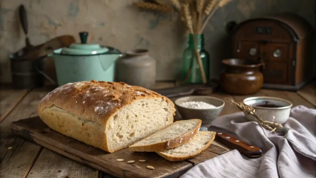 A beautifully baked loaf of bread made from sourdough discard, showcasing its texture and crust.