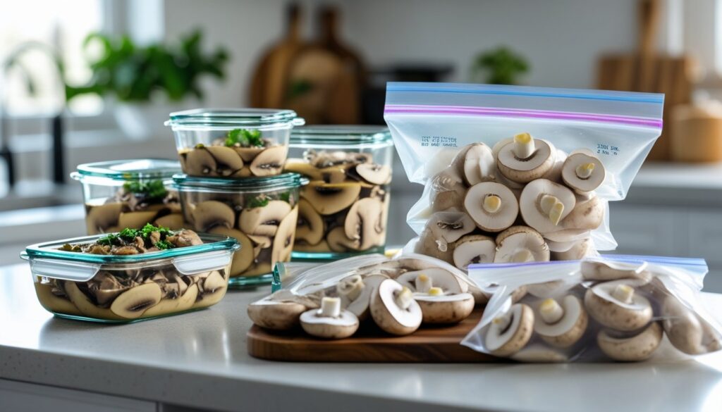 Proper storage methods for king trumpet mushroom dishes in airtight containers.