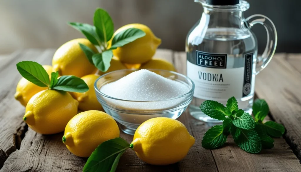 Ingredients for limoncello recipe displayed beautifully.