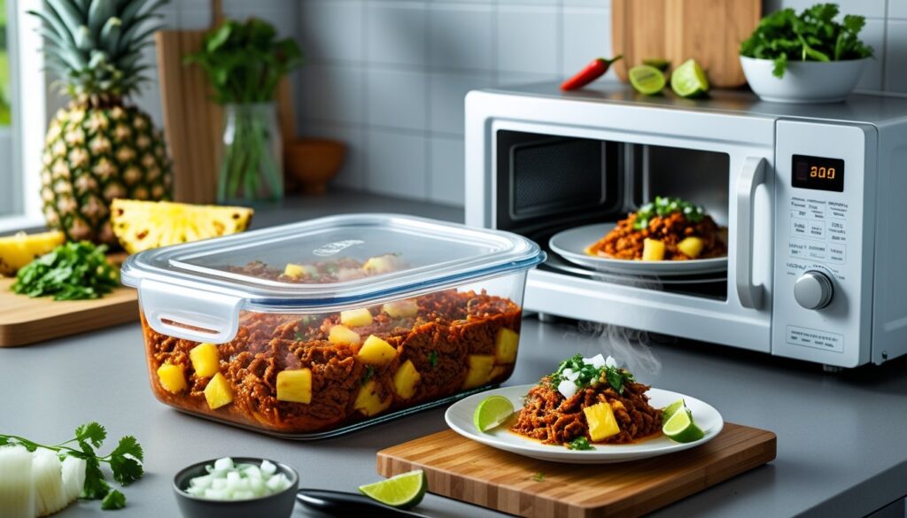 Storing and reheating leftover al pastor.