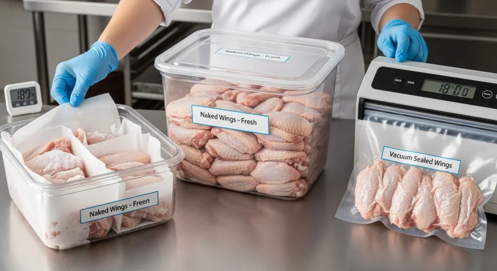 Storage methods for leftover naked wings.