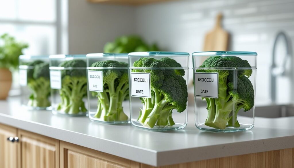 Storage methods for leftover steamed broccoli in airtight containers.