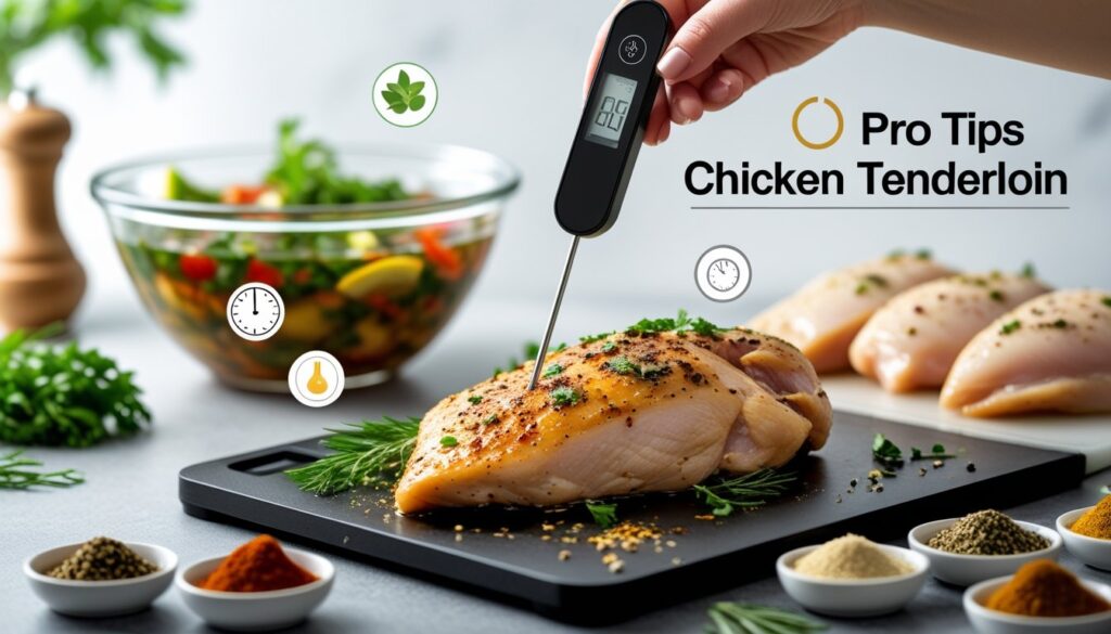 Pro tips for making chicken tenderloin displayed in an infographic format.