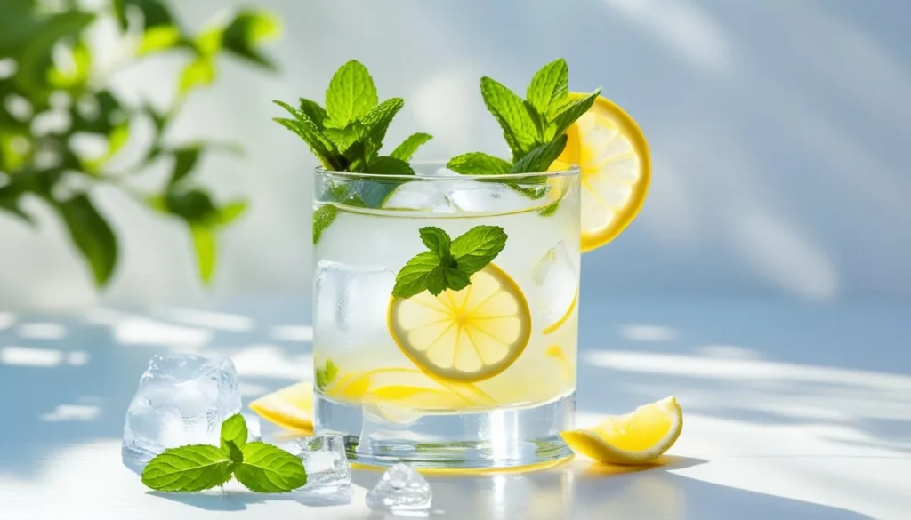 A refreshing glass of limoncello served with ice and garnished.