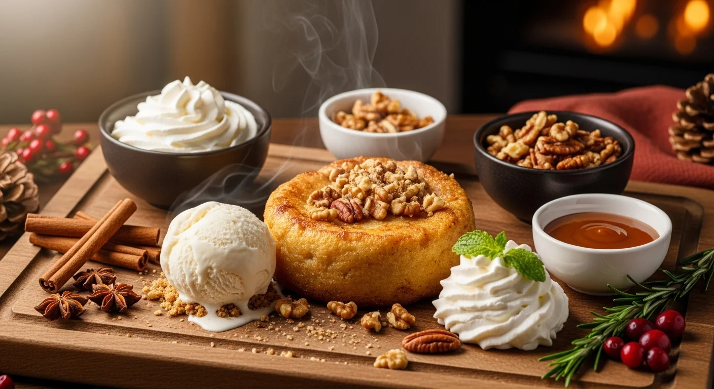 Serving suggestions for apple cinnamon dish with various toppings.