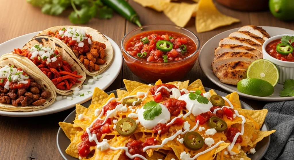 Different serving suggestions for salsa roja.